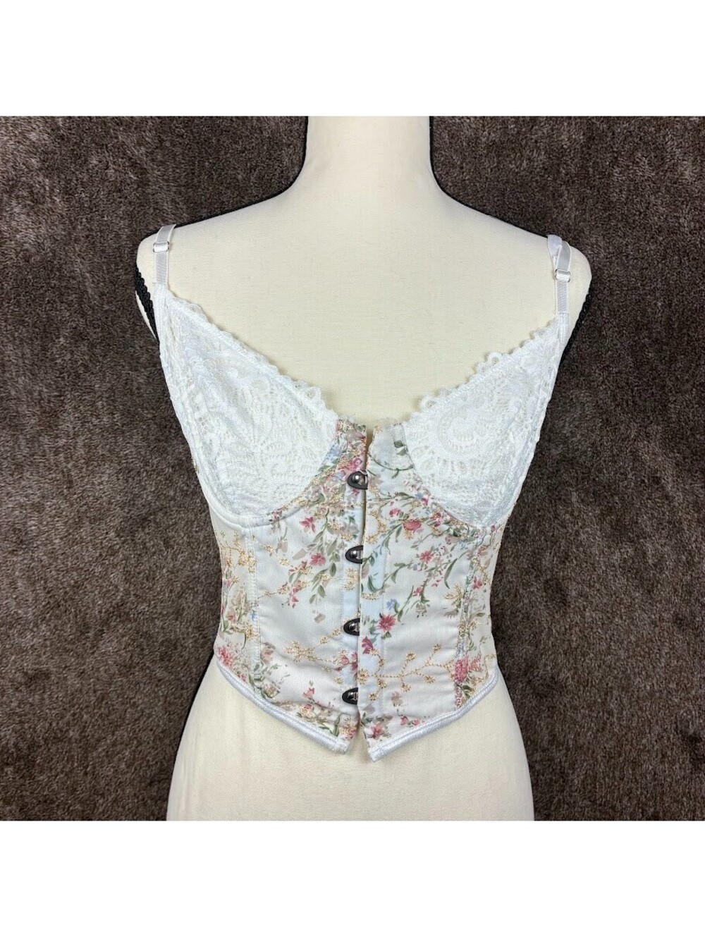 Lace up Womens Corset Bustier Floral Printed Size Small